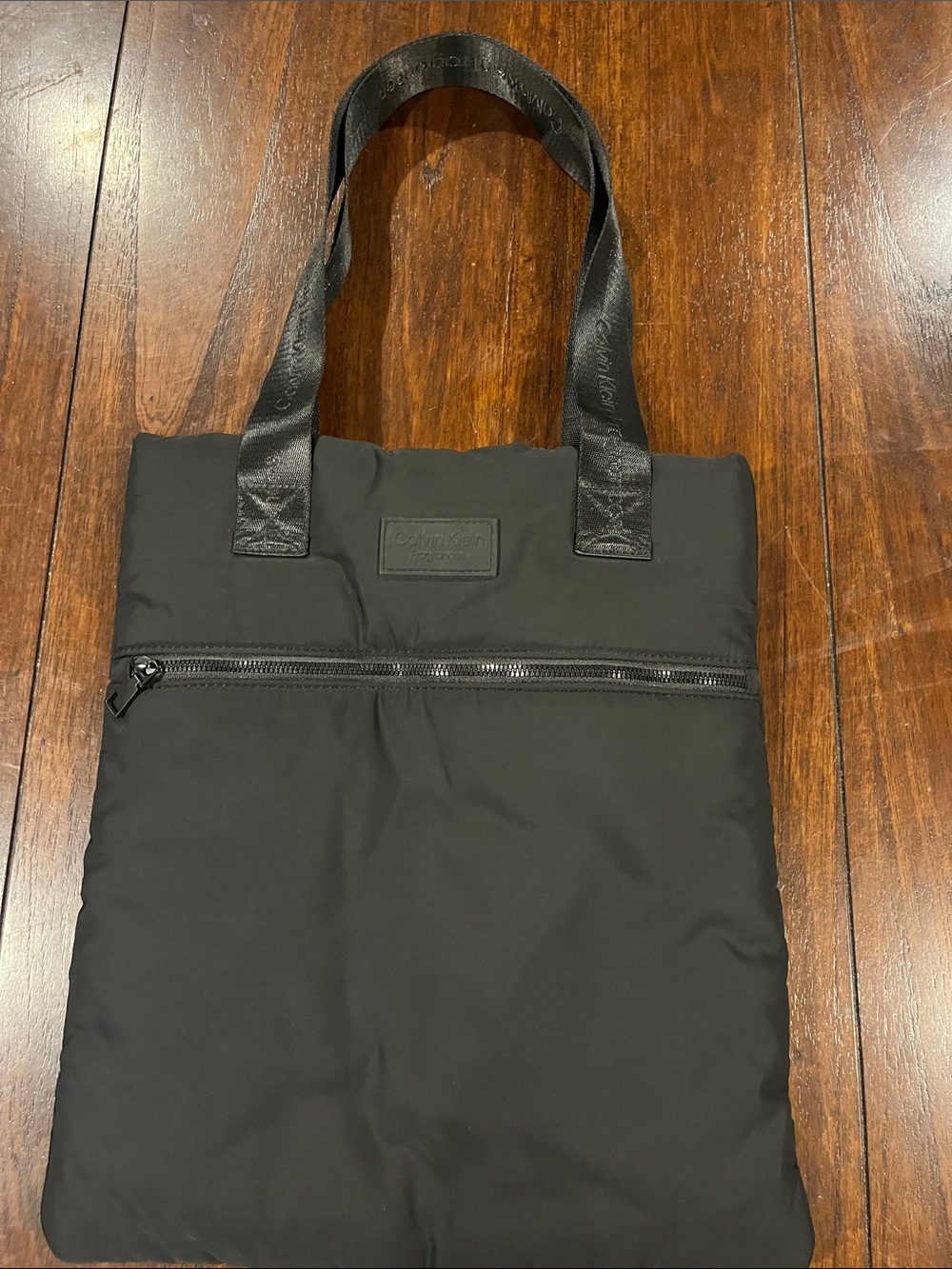 Calvin Klein Black Nylon Tote Messenger Bag with Zip Pocket